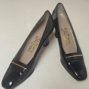 Salvatore Ferragamo Narrow  Black Patent Leather Heels